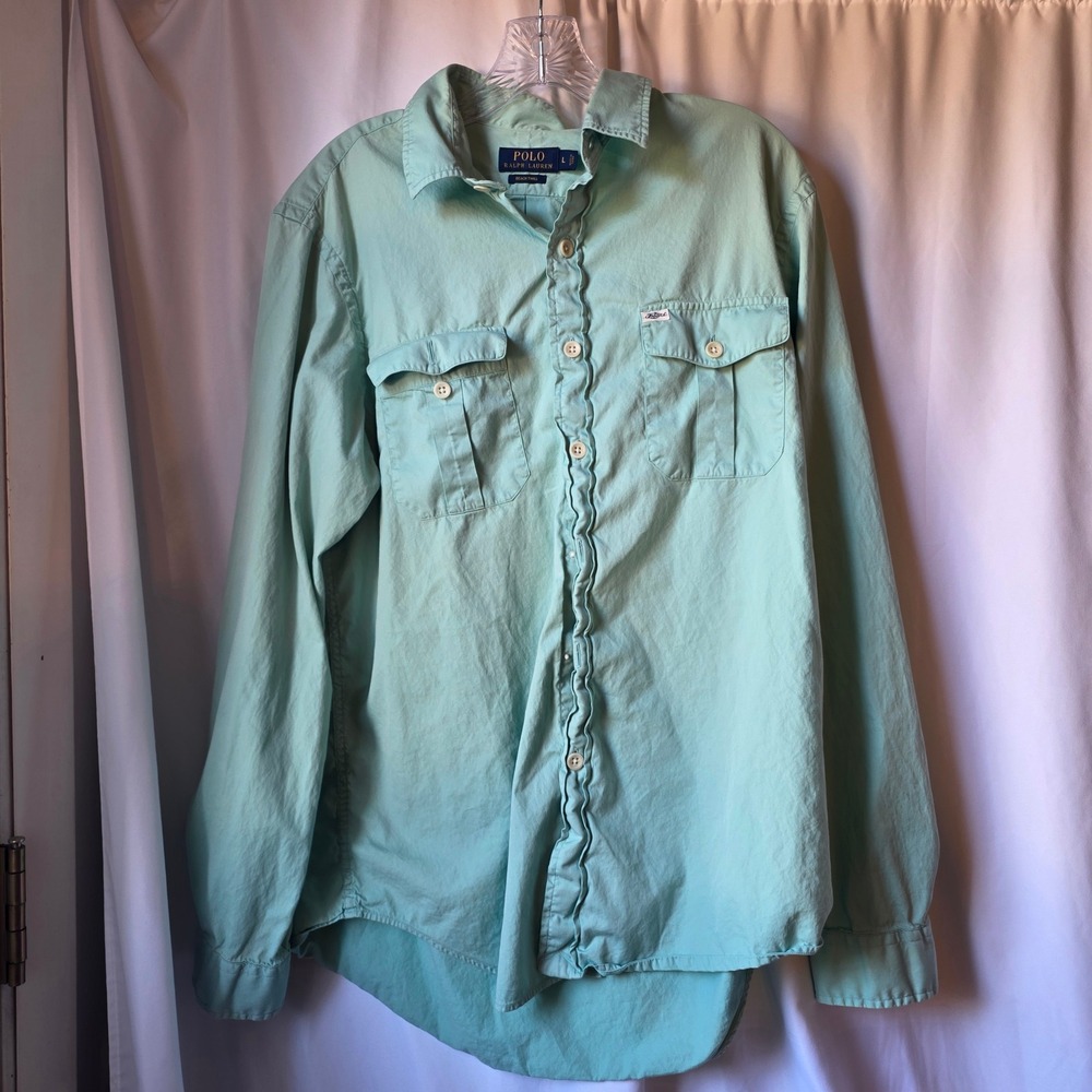 Polo Ralph Lauren Beach Twill Shirt Mens Large Mint Green Long Sleeve Button Up